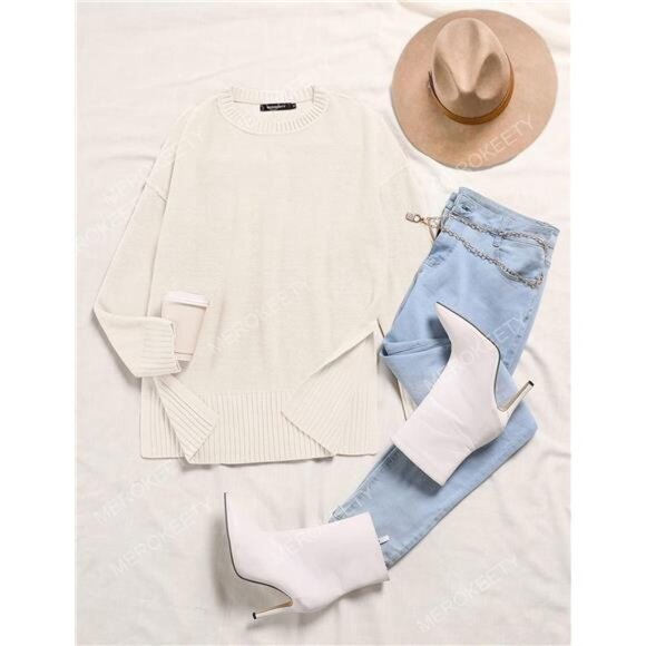 Womens Oversized Pullover Sweater Casual Long Sleeve Crew Neck Fall Winter Top - Picture 4 of 6